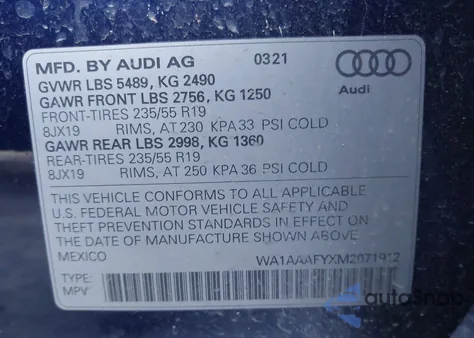 2021 Audi Q5 Premium 45 Tfsi Quattro S Tronic из США, поврежденный, VIN WA1AAAFYXM2071912